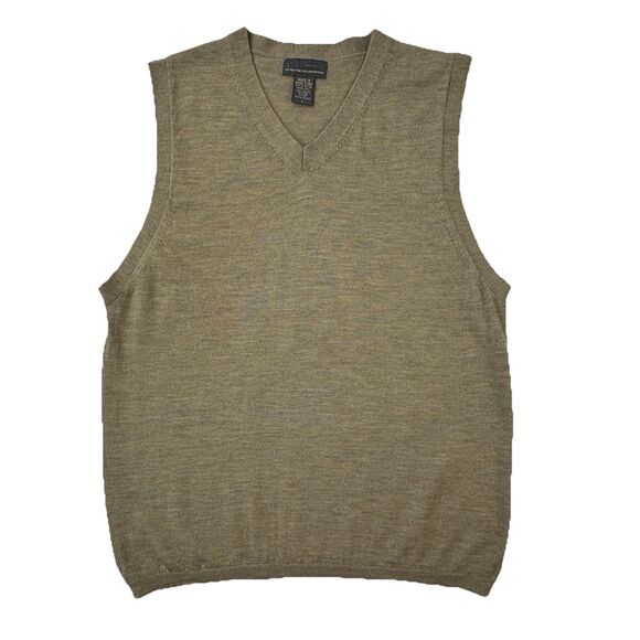 Banana Republic Merino Wool Sweater Vest Men’s L Tan Brown Italian Extra Fine - Picture 2 of 6